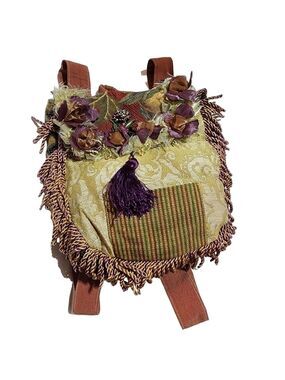 Whimsicle boho tapestry fringe brooch shabby chic backpack bag purse